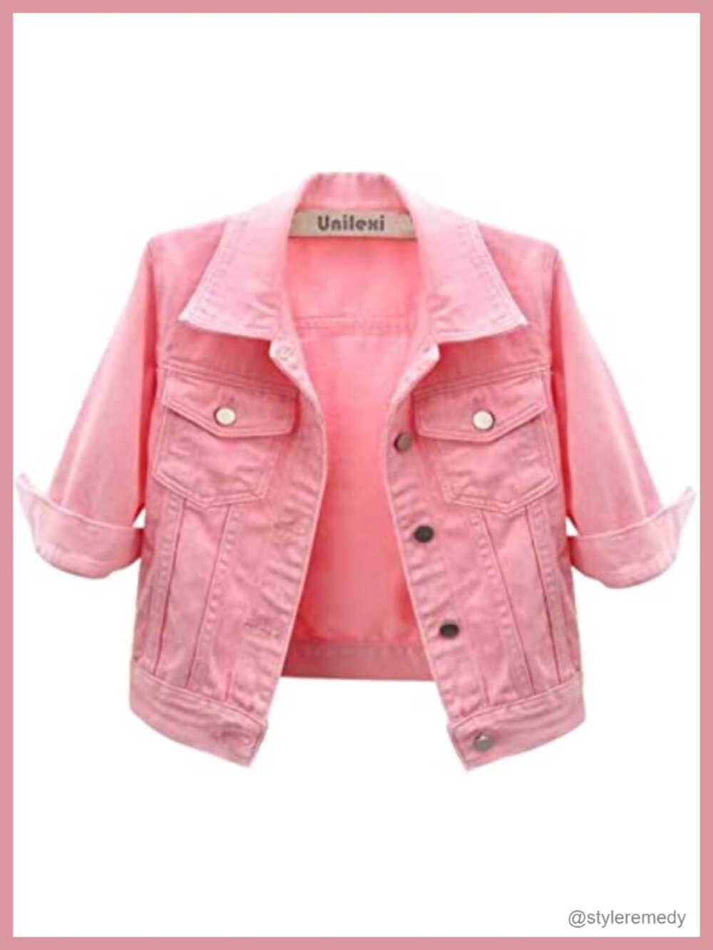 Cropped Denim Jacket 3/4 Sleeve Button Trucker Coat